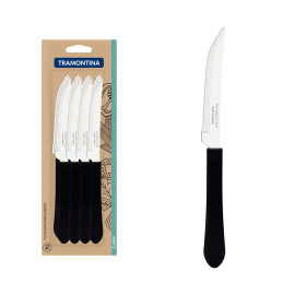 Conjunto 12 Facas Churrasco Tramontina Leme Inox Cabo Preto